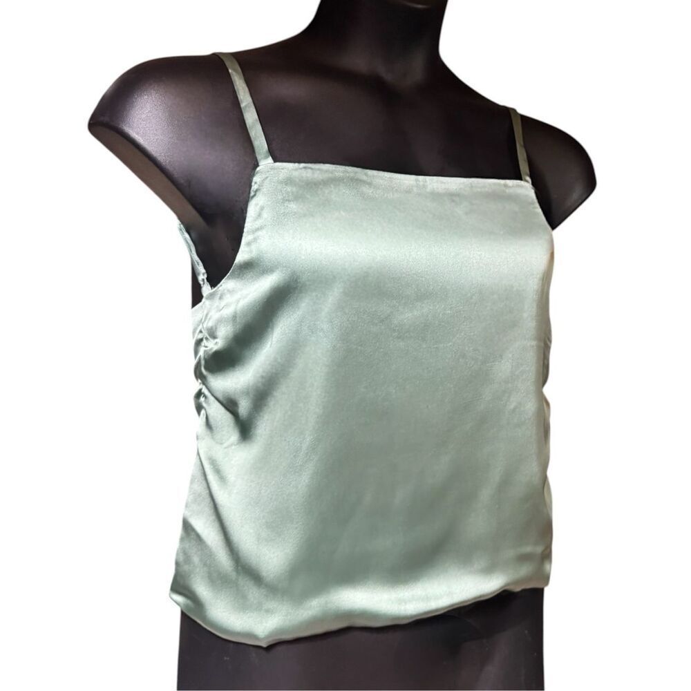 HYFVE Sage Green Satin Silky Back Tie Cami Tank Top Bow Open Back NWT - Picture 8 of 11